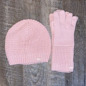 Calvin Klein Pink Knit Touch Glove and Hat Set OS